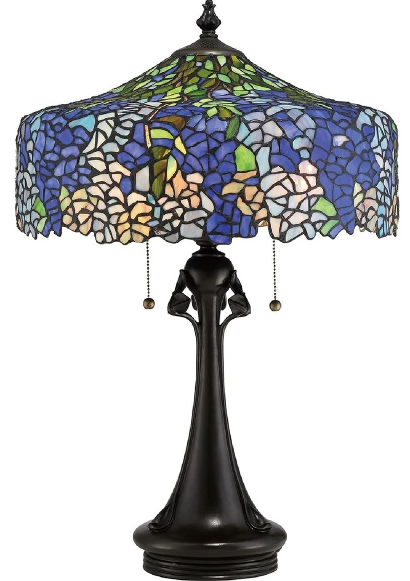 Casa Padrino Luxus Tiffany Tischleuchte Mehrfarbig / Vintage Bronzefarben Ø 47,1 x H. 69 cm - Elegante Schreibtischleuchte - Tiffany Leuchte