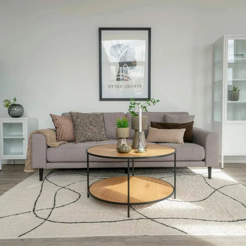 Moderner Couchtisch LEVEN 80cm Eiche-Look Industrial Design Metall