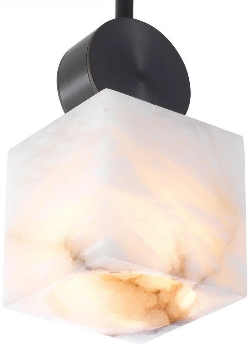 Casa Padrino Luxus Hängeleuchte Bronze / Alabaster 12 x 12 x H. 24 cm - Moderne Tischlampe mit quadratischem Alabaster Lampenschirm - Luxus Kollektion