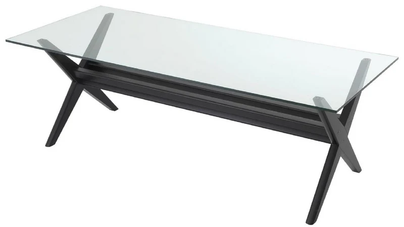 Casa Padrino Luxus Esstisch Schwarz 230 x 100 x H. 77 cm - Massivholz Küchentisch mit Glasplatte - Rechteckiger Esszimmertisch - Luxus Esszimmer Möbel