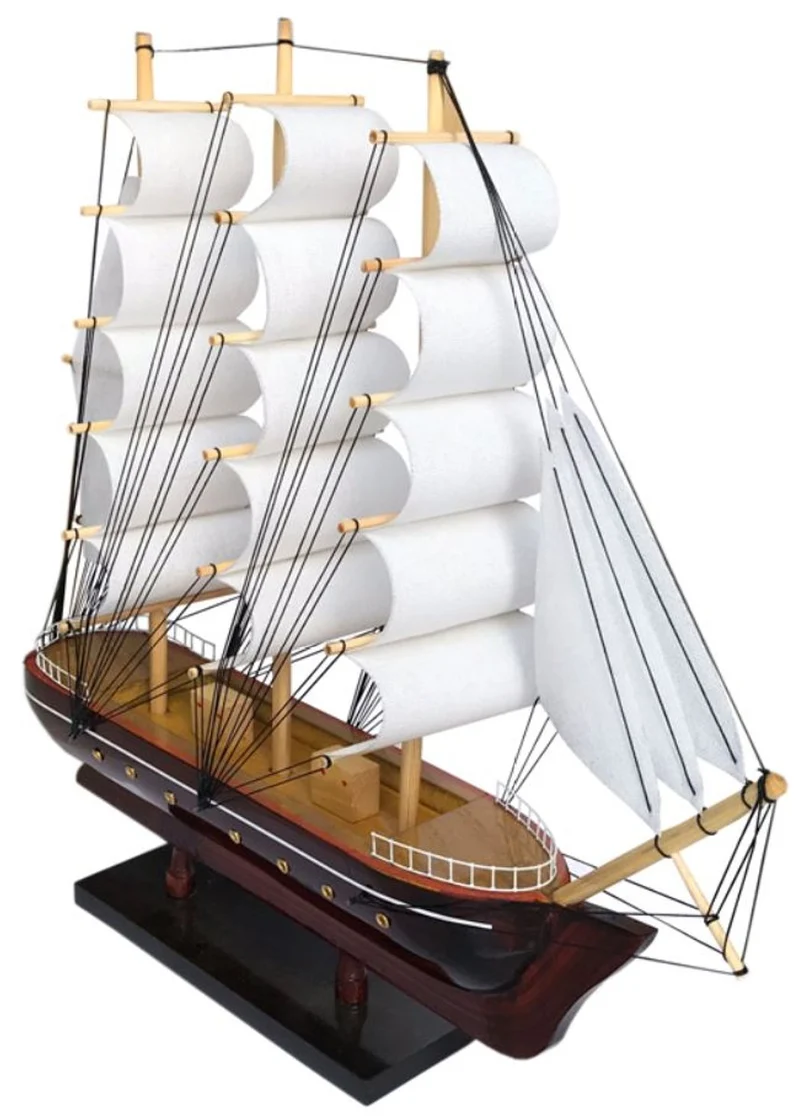 Casa Padrino Deko Segelschiff Belem mit Massivholz Ständer Braun / Weiß - Verschiedene Größen - Handgefertigtes Schiff Holzschiff - Deko Accessoires