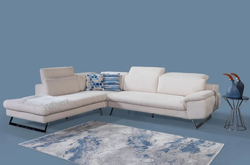 Casa Padrino Luxus Ecksofa mit verstellbaren Rückenlehnen Creme / Silber 305 x 260 cm