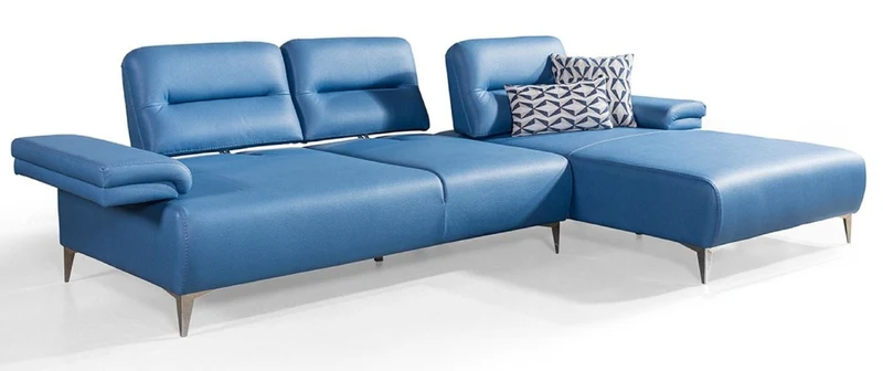 Casa Padrino Luxus Kunstleder Ecksofa Blau / Silber 285 x 182 cm - Wohnzimmer Möbel