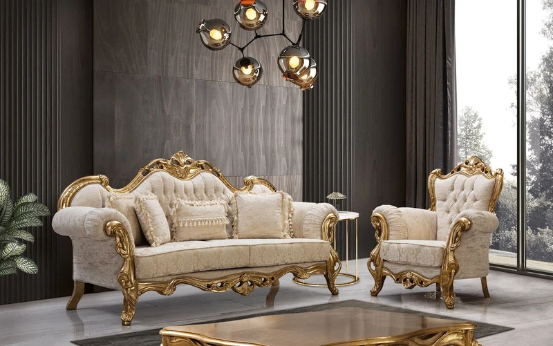 Casa Padrino Luxus Barock Sofa Weiß / Gold 235 cm - Barock Wohnzimmer Möbel