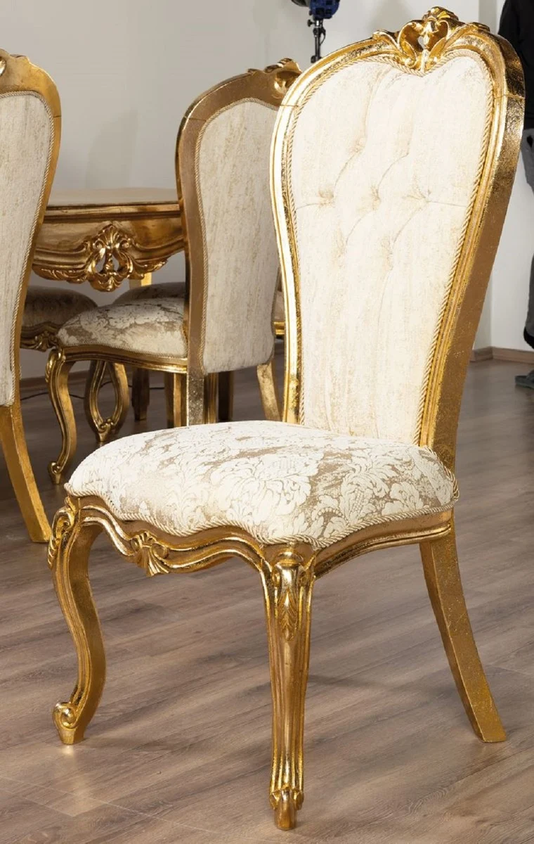 Casa Padrino Luxus Barock Esszimmer Stuhl Weiß / Gold - Barockstil Esszimmer Möbel
