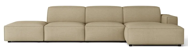 Modulare Eckcouch Sellmo L-förmig mit Hocker, linksseitig, hellbrauner hydrophober Chenille-Stoff