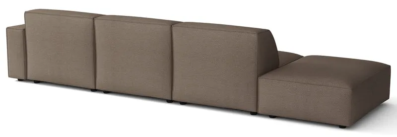 Modulares Ecksofa Sellmo L-förmig mit Ottomane, rechtsseitig, hellbrauner hydrofober Chenillestoff