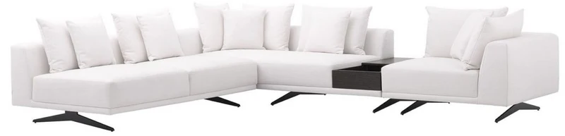 Casa Padrino Luxus Ecksofa Weiß / Bronzefarben 340 x 292 x H. 64 cm - Edles Wohnzimmer Sofa mit Kissen - Luxus Möbel - Luxus Qualität