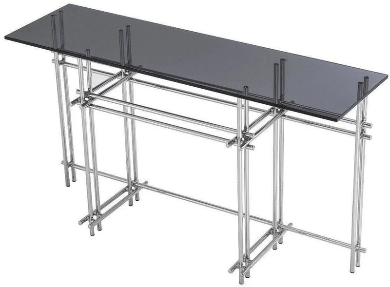 Casa Padrino Designer Konsole Silber / Grau 131 x 36,5 x H. 73 cm - Edelstahl Konsolentisch mit Glasplatte - Designer Möbel - Luxus Qualität