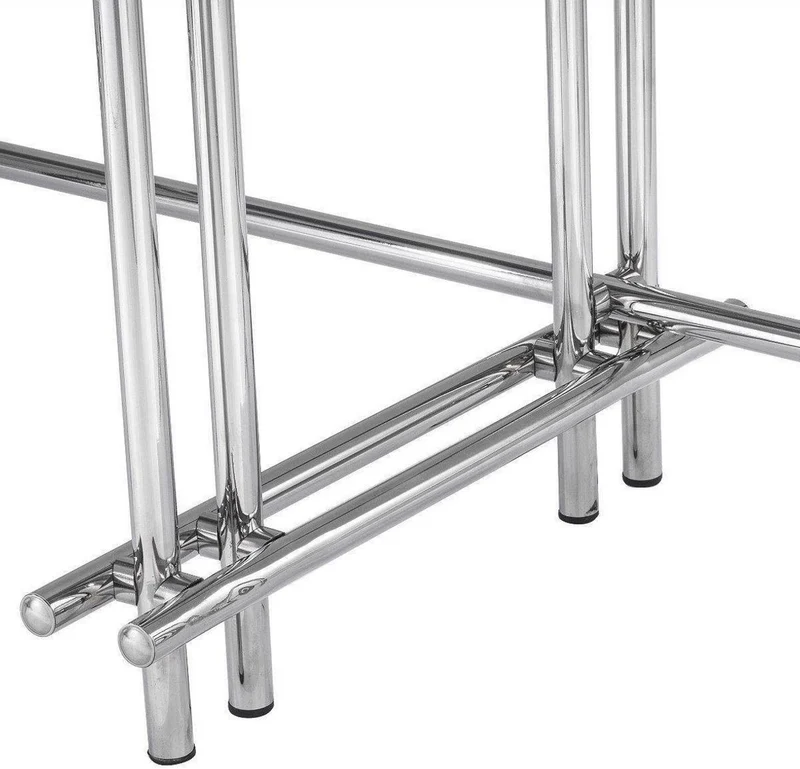 Casa Padrino Designer Konsole Silber / Grau 131 x 36,5 x H. 73 cm - Edelstahl Konsolentisch mit Glasplatte - Designer Möbel - Luxus Qualität