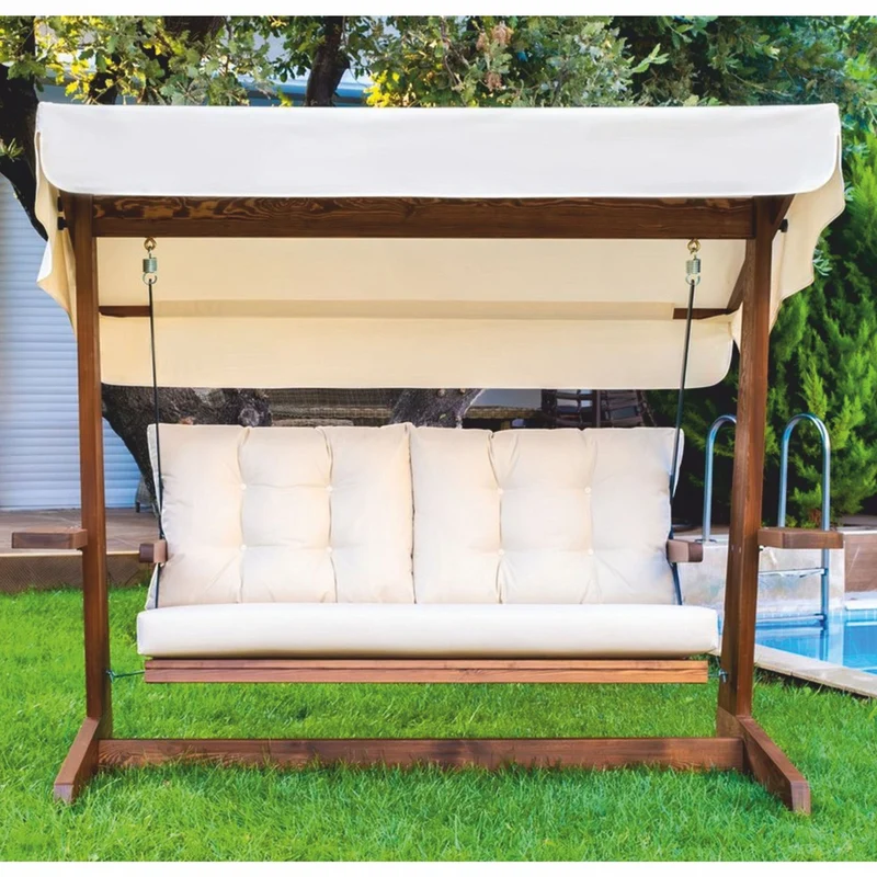Casa Padrino Luxus Hollywood Schaukel Beige / Braun 220 cm - Garten Schaukel