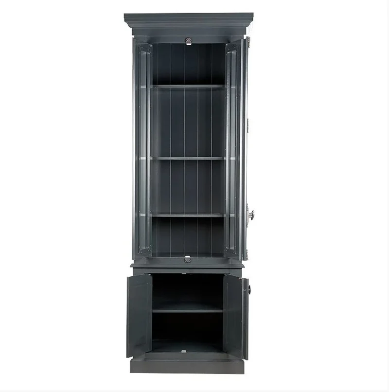 Casa Padrino Landhausstil Vitrine Grau 48 x 88 x 245 cm - Vitrinenschrank mit 4 Türen - Massivholz Schrank - Landhausstil Möbel