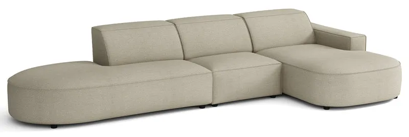 Modulares Ecksofa Sallmo L-förmig, rechtsseitig, grau-beige, hydrophober Chenille-Stoff