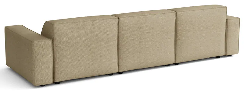 Modulares Ecksofa Sellmo, L-förmig, linksseitig, dunkelbeige, hydrophobes Chenille
