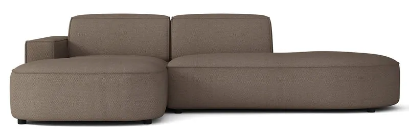 Modulares Ecksofa Sallmo L-förmig klein, linksseitig, hellbrauner hydrophober Chenille-Stoff