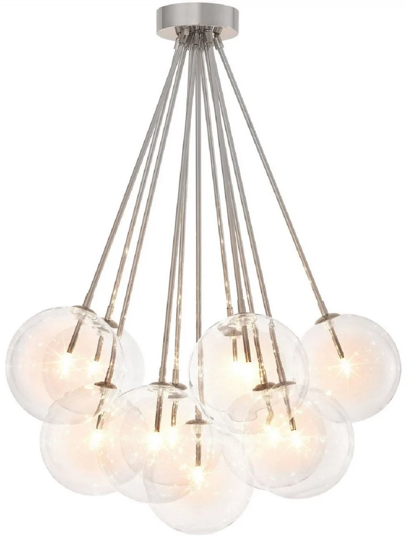 Casa Padrino Luxus Halogen Deckenleuchte Silber Ø 66 x H. 94,5 cm - Dimmbare Deckenlampe mit runden Glas Lampenschirmen - Luxus Qualität