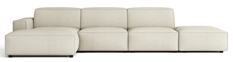 Modulares Ecksofa Sellmo L-förmig mit Pouf, linksseitig, cremefarben, hydrophobes Chenille