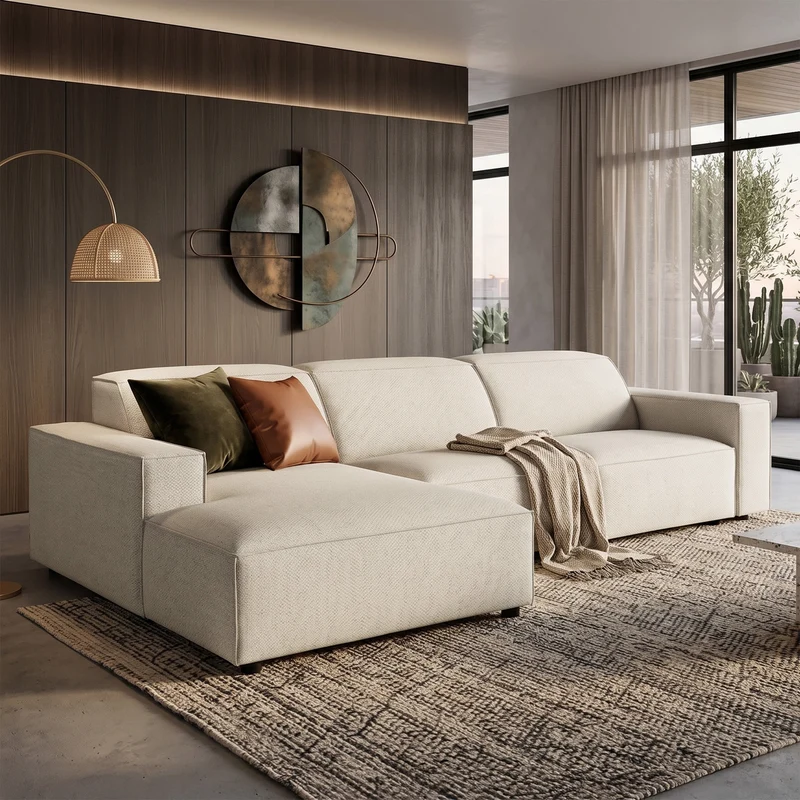 Modulare Eckcouch Sellmo L-förmig linksseitig cremefarben, hydrophober Chenille