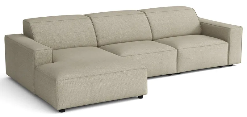 Modulares Ecksofa Sellmo L-förmig linksseitig, grau-beige, hydrophober Chenille
