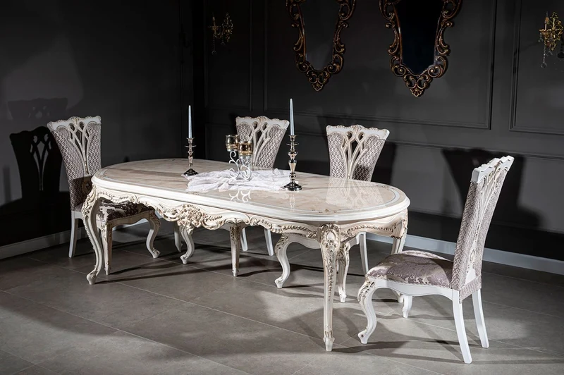 Casa Padrino Luxus Barock Esszimmer Stuhl Set Lila / Beige / Weiß / Gold 57 x 65 x H. 113 cm - Küchen Stühle 6er Set - Prunkvolle Barock Esszimmer Möbel