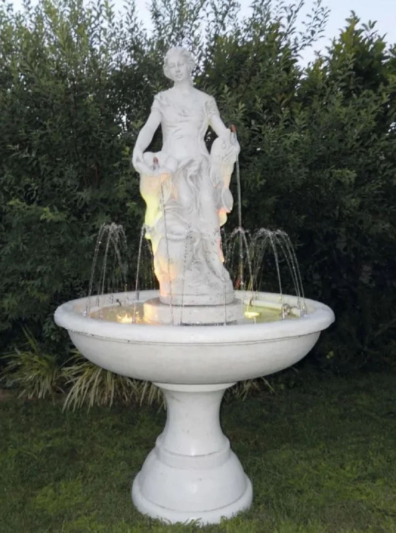 Casa Padrino Barock Springbrunnen Weiß Ø 102 x H. 178 cm - Runder Gartenbrunnen - Made in Italy