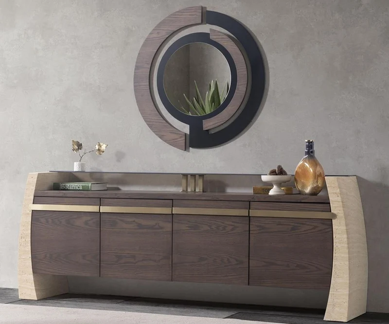 Casa Padrino Luxus Sideboard mit 4 Türen und rundem Wandspiegel - Luxus Möbel