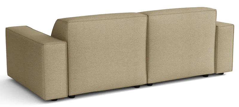Modulares Ecksofa Sellmo, kleines L-förmiges, linksseitiges, dunkelbeiges, hydrophobes Chenille