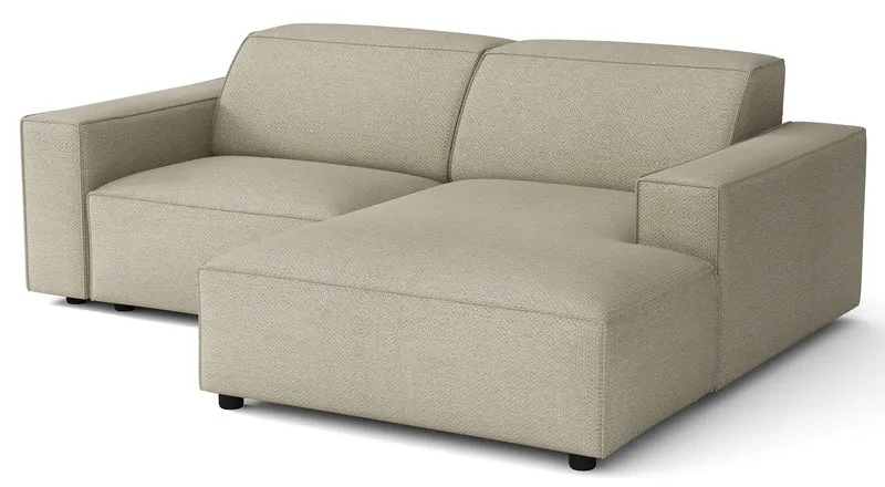 Modulares Ecksofa Sellmo, kleines L-förmiges Modell, rechtsseitig, grau-beige, hydrophober Chenille-Stoff