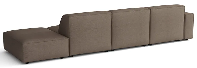 Modulare Eckcouch Sellmo L-förmig mit Hocker, linksseitig, hellbrauner hydrophober Chenille-Stoff