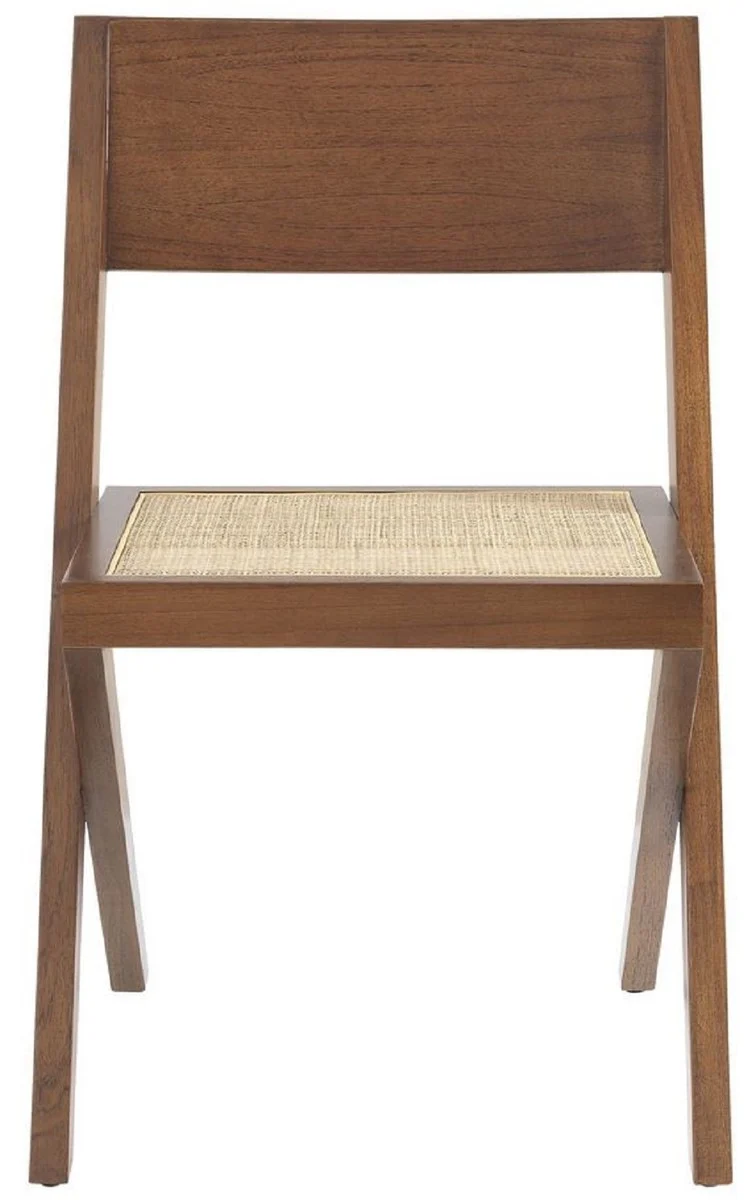 Casa Padrino Luxus Esszimmerstuhl Braun / Naturfarben 53 x 56 x H. 85 cm - Massivholz Stuhl mit Rattangeflecht - Luxus Esszimmer Möbel