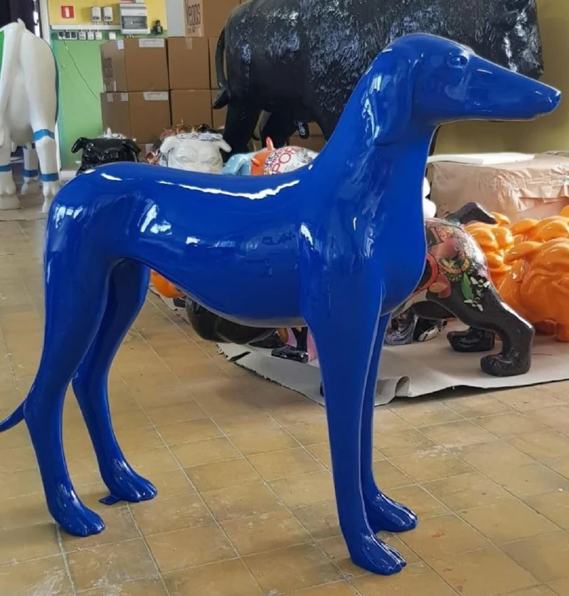 Casa Padrino XXL Deko Skulptur Windhund Blau 110 cm - Wohnzimmer & Garten Deko