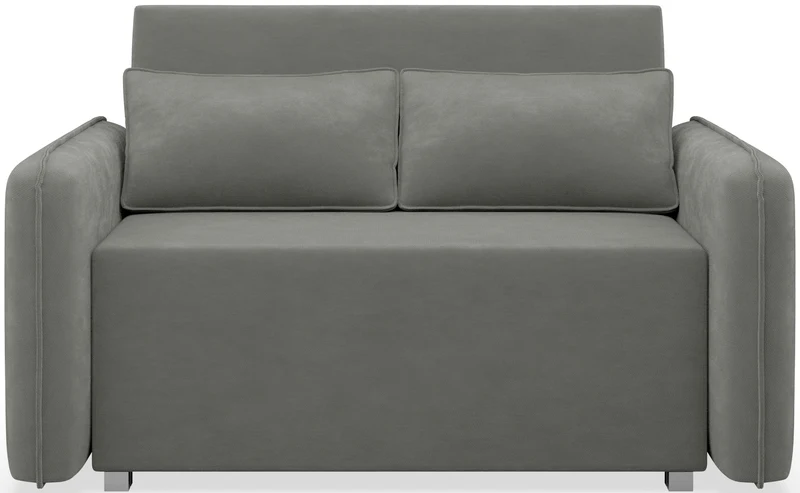 Zweisitziges Schlafsofa Duelia mit Stauraum, dunkelgrauer hydrophober Chenillebezug