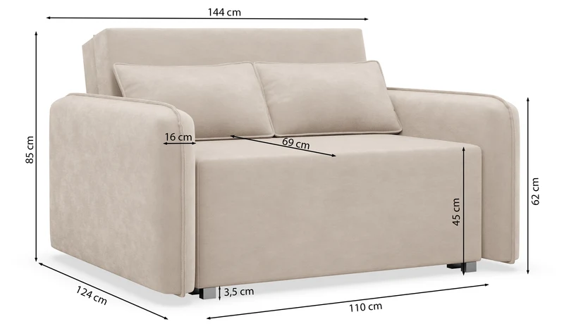 Zweisitziges ausklappbares Sofa Duelia mit Stauraum, graphitfarben, hydrophobes Chenille
