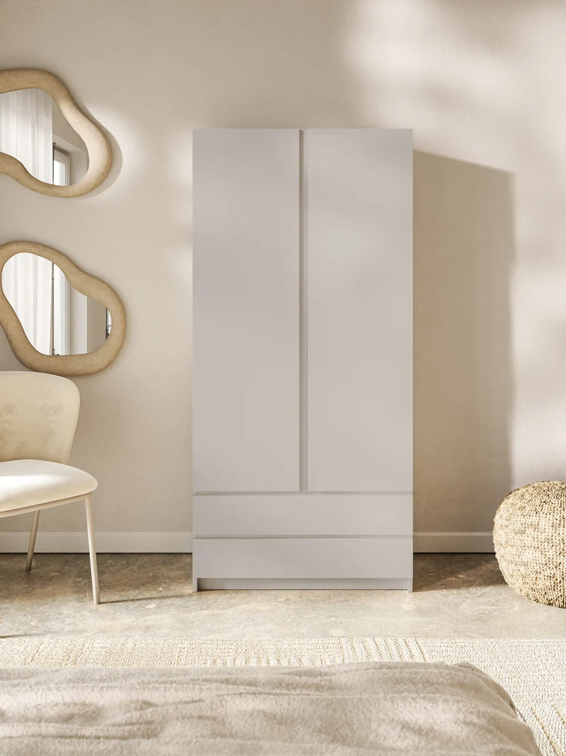 Zweiturige Bemmi-Garderobenschrank mit zwei Schubladen, 100 cm, Kaschmir