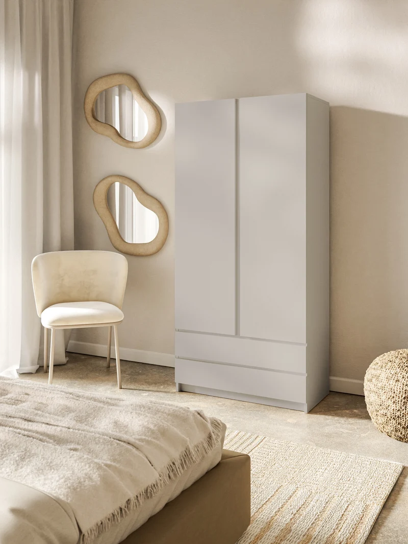 Zweiturige Bemmi-Garderobenschrank mit zwei Schubladen, 100 cm, Kaschmir