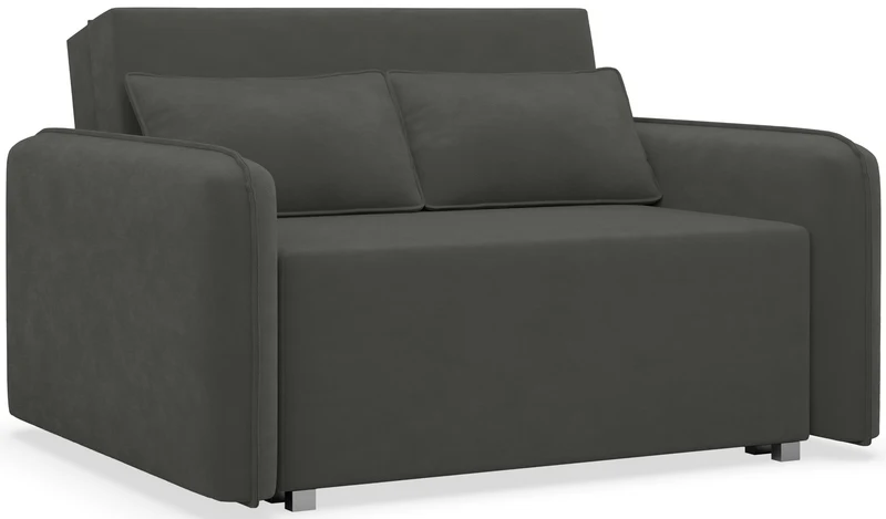 Zweisitziges ausklappbares Sofa Duelia mit Stauraum, graphitfarben, hydrophobes Chenille