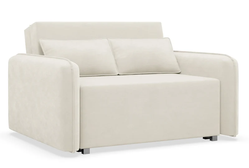 Zweisitziges ausklappbares Sofa Duelia mit Stauraum, cremefarben, hydrophobes Chenille