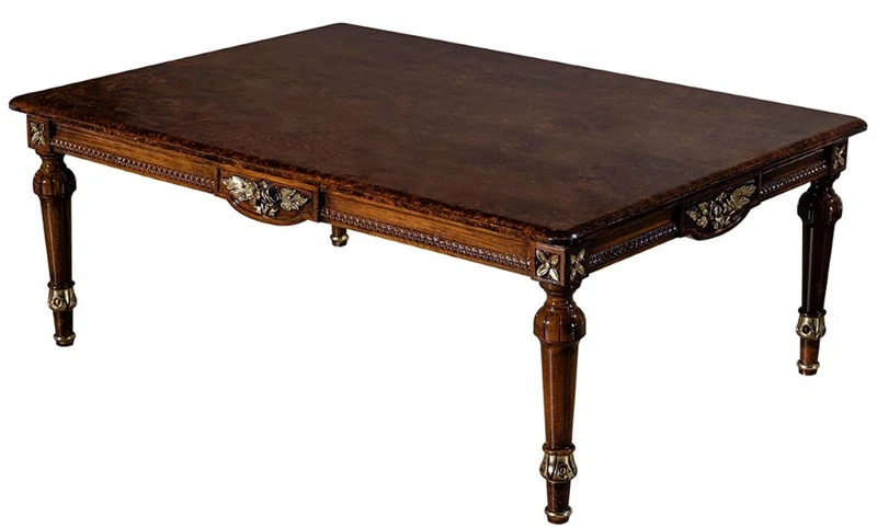 Casa Padrino Luxus Barock Couchtisch Braun 122 x 86 x H. 46 cm - Massivholz Wohnzimmertisch im Barockstil - Barock Wohnzimmer Möbel