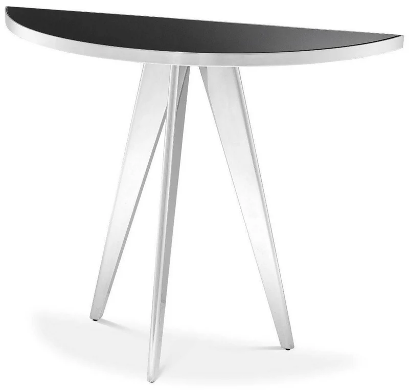 Casa Padrino Luxus Beistelltisch Silber / Schwarz 100 x 35 x H. 81 cm - Edelstahl Tisch mit Glasplatte - Luxus Wohnzimmer Möbel