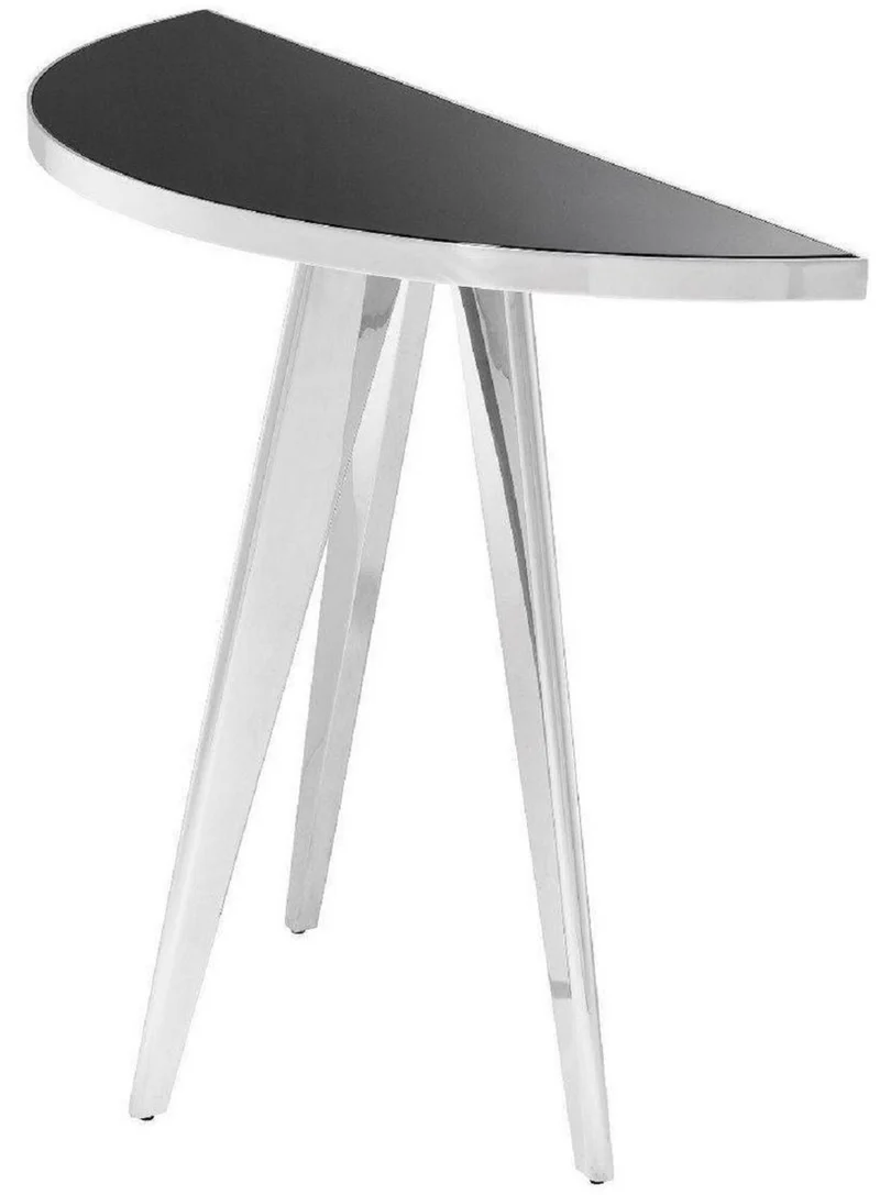 Casa Padrino Luxus Beistelltisch Silber / Schwarz 100 x 35 x H. 81 cm - Edelstahl Tisch mit Glasplatte - Luxus Wohnzimmer Möbel