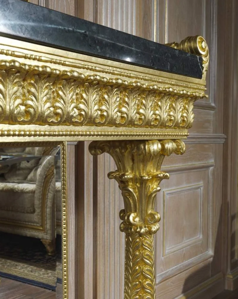 Casa Padrino Luxus Barock Möbel Set Konsole mit Spiegel Schwarz / Grün / Gold - Prunkvoller handgeschnitzter Konsolentisch mit elegantem Wandspiegel - Barock Schloss & Hotel Möbel - Luxus Qualität