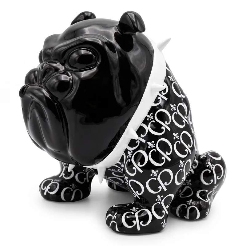Casa Padrino Luxus Deko Figur Hund Bulldogge Schwarz / Weiß 20 cm - Deko Skulptur