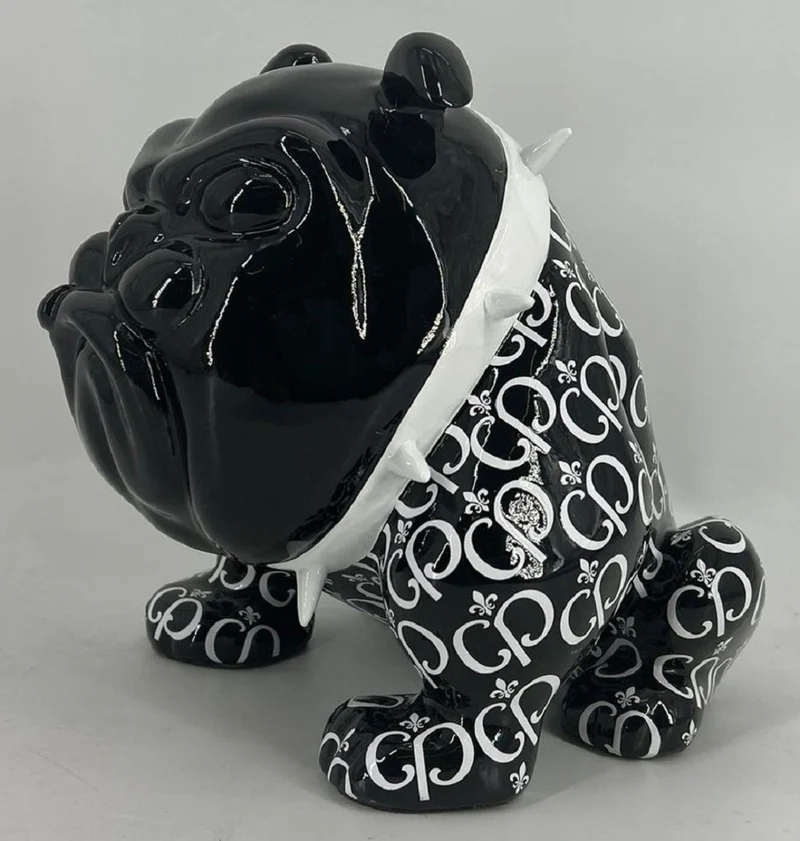 Casa Padrino Luxus Deko Figur Hund Bulldogge Schwarz / Weiß 20 cm - Deko Skulptur