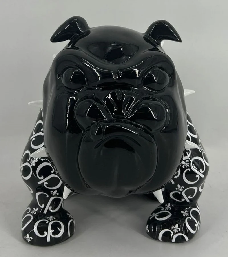 Casa Padrino Luxus Deko Figur Hund Bulldogge Schwarz / Weiß 20 cm - Deko Skulptur