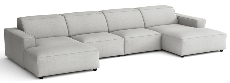 Modulares Ecksofa Sellmo U-förmig universal hellgrauer hydrophober Chenillestoff