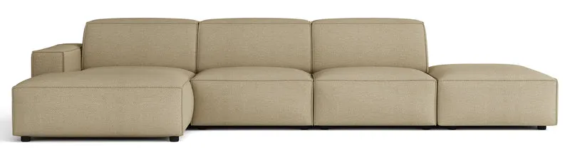 Modulares Ecksofa Sellmo, L-förmig, mit Hocker, linksseitig, dunkelbeige, hydrophobes Chenille