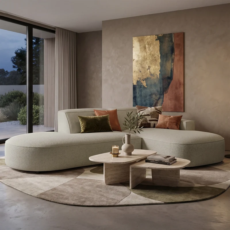 Modulares Ecksofa Sallmo, kleines L-förmiges, rechtsseitiges Modell, graubeige, hydrophobes Chenille