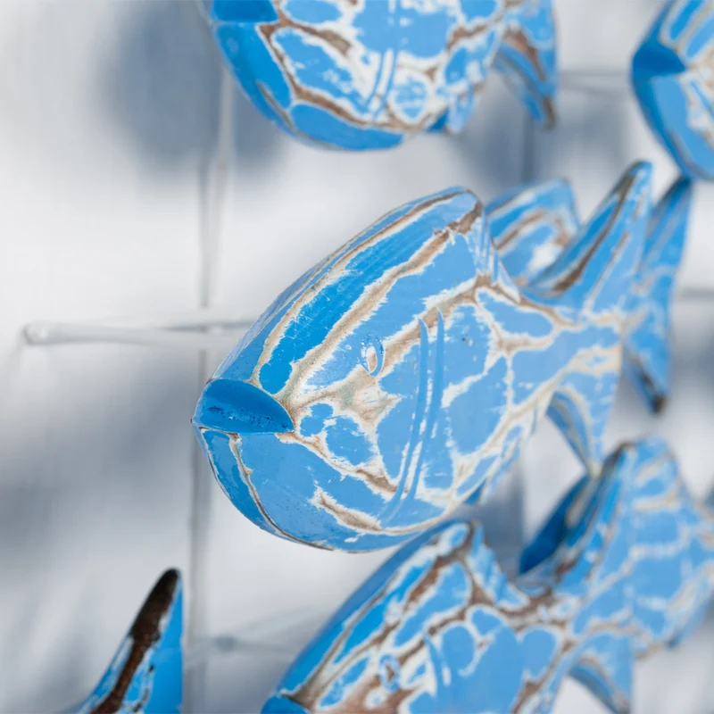 Wand-Deko IKAN Blue Wash ca. 80x80cm Albasia Holz Fische