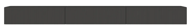 Hängender dreitüriger Veldio-TV-Schrank mit geriffelter Front, 300 cm, schwarz