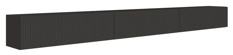 Hängender dreitüriger Veldio-TV-Schrank mit geriffelter Front, 300 cm, schwarz